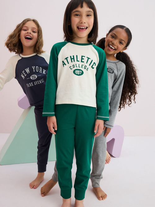 Пижама для девочки Next Q96-928, 3 шт., Зеленый, Серый