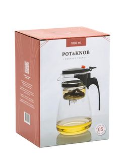 Чайник с кнопкой из боросиликатного стекла 1000 мл