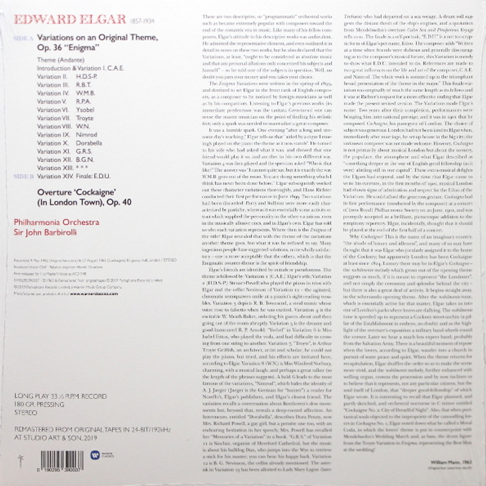 Sir John Barbirolli, Philharmonia Orchestra / Elgar: Enigma Variations, "Cockaigne" Overture (LP)