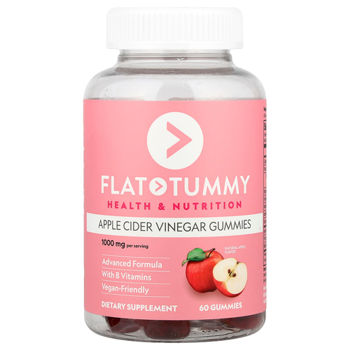 Flat Tummy, яблочный уксус в жевательных таблетках, со вкусом натурального яблока, 60 жевательных таблеток