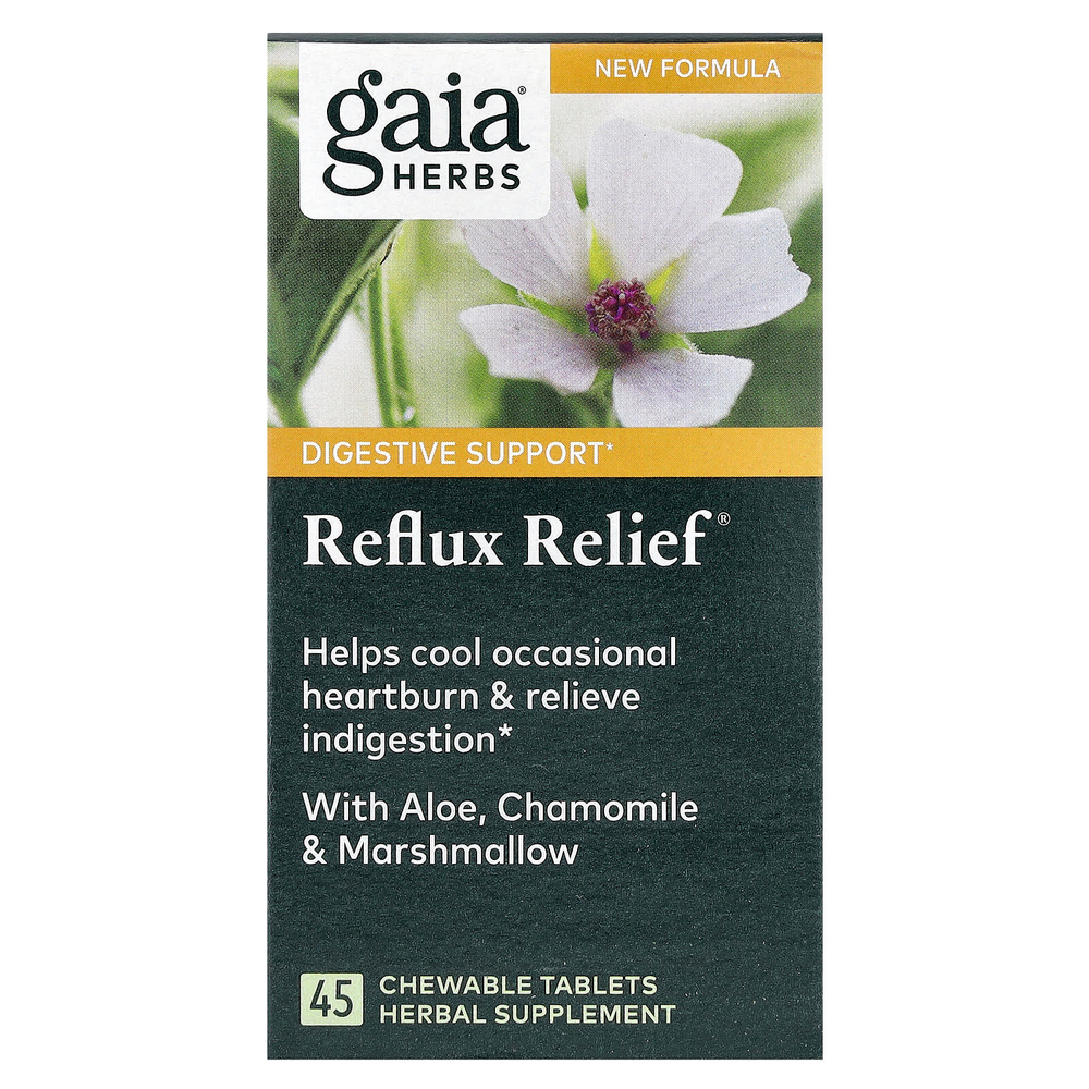 Gaia Herbs, Reflux Relief, 45 жевательных таблеток
