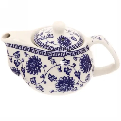 Чайник заварочный керамический 200мл с ситом «Синие узоры»