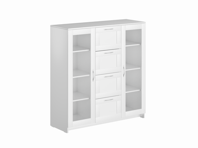 Тумба Сириус 2 двери со стеклом и 4 ящика 117х123 (белая)