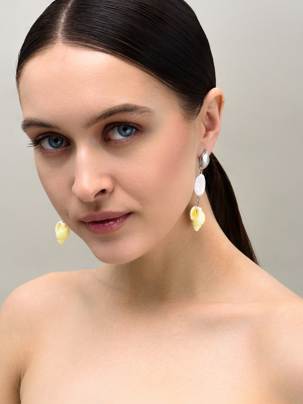 Серьги "Caramel shell pearl yellow" Silver