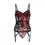 Комплект: корсет с трусиками красные с цветочным принтом