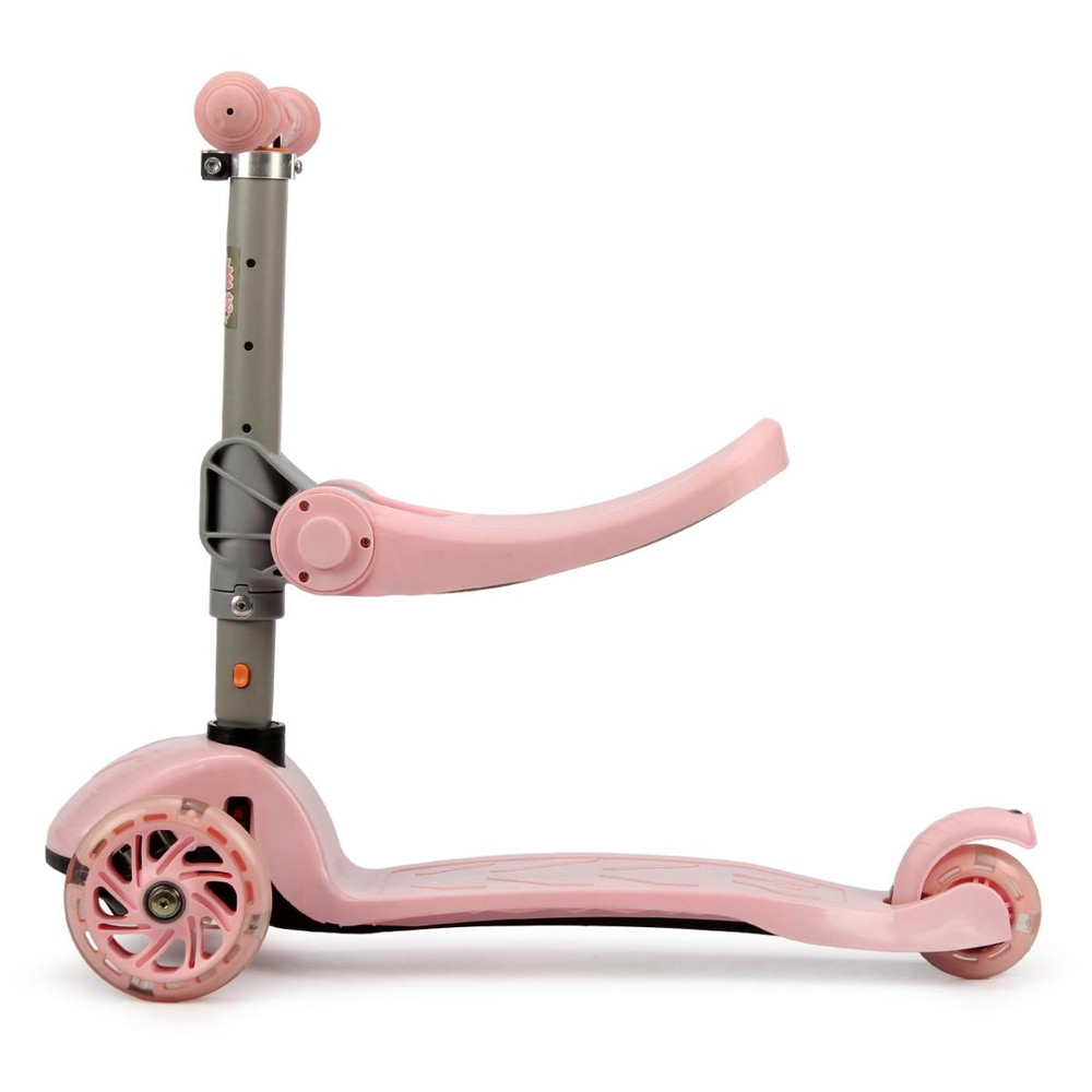 Самокат 3х кол с складным сиденьем, колеса PU со светом, ручка съемная на три положения