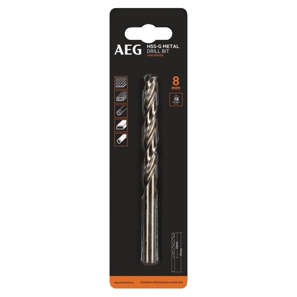 Сверло по металлу HSS-G (8х75х117 мм) AEG AAKHSSG08 4932479315