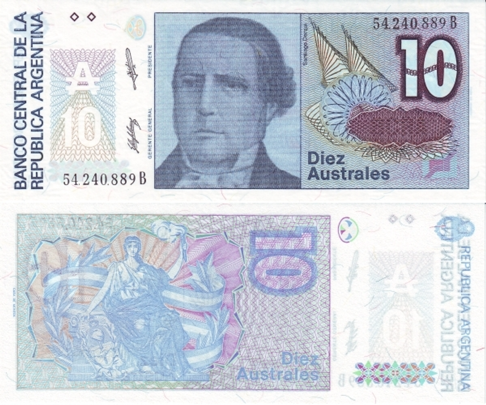 Аргентина10 аустраль 1985-1989 Сантьяго Дерки UNC