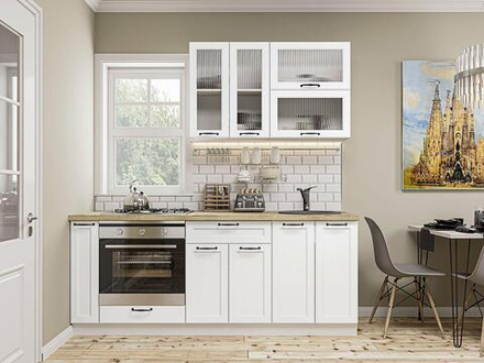 Прямая модульная кухня Барселона-03 Белый - Белый 2140*2000*600