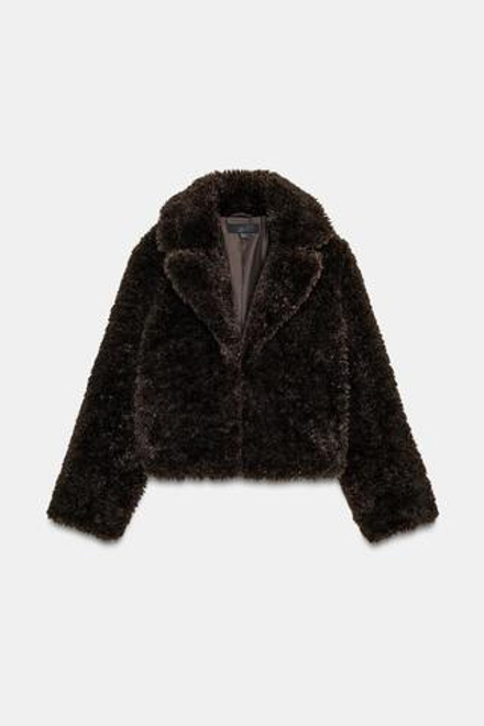 ZARA КОРОТКАЯ ШУБА ИЗ ИСКУССТВЕННОЙ ОВЧИНЫ, КОРИЧНЕВЫЙ
