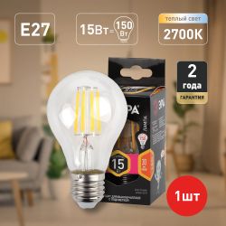 Лампочка светодиодная ЭРА F-LED A60-15W-827-E27 Е27 / Е27 15Вт филамент груша теплый белый свет