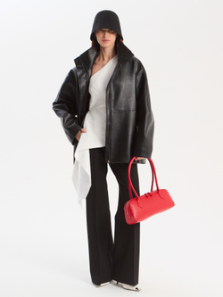 Куртка с воротником стойкой из экокожи