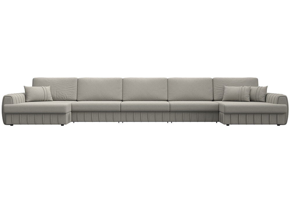 Диван П-образный Лига-057 НПБ МегаЛонг, Амур 02 бежевый, Рогожка, 129350