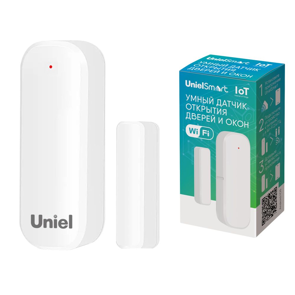 USN-A510 OS-WF WHITE Умный датчик открытия дверей и окон Wi-Fi. на батарейках AAAx2 н-к. PUSH оповещение. Накладной. Белый. Голосовое управление+приложение UnielSmart. TM Uniel