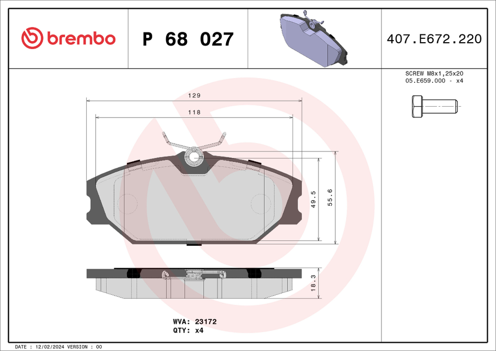BREMBO - P68027-BRB - Brake Pad Set, disc brake