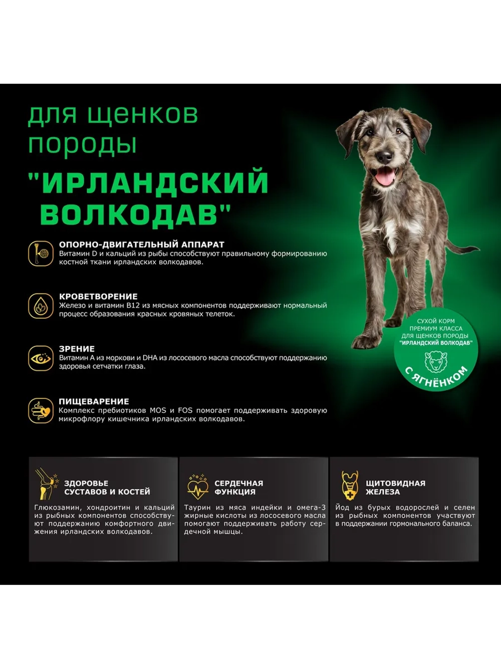 Корм для щенков Ирландский волкодав, ягненок, 2,5 кг