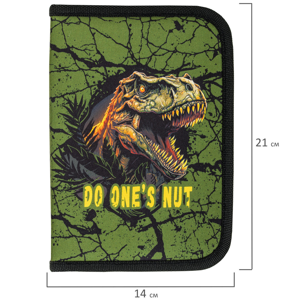 Пенал BRAUBERG 1 отделение 1 откидная планка полиэстер 21х14 см "Dino attack" (2 штуки в упаковке)