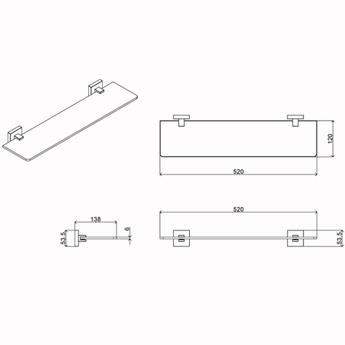 Полка AZARIO RINA стеклянная 52 см (AZ-87003)