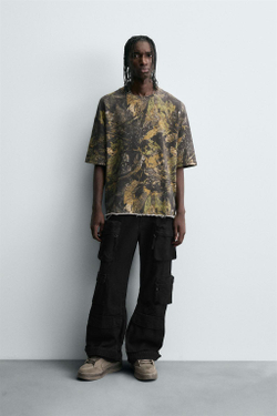 ZARA ТОЛСТОВКА С ПРИНТОМ «ДЕРЕВЬЯ», СВЕТЛЫЙ ХАКИ