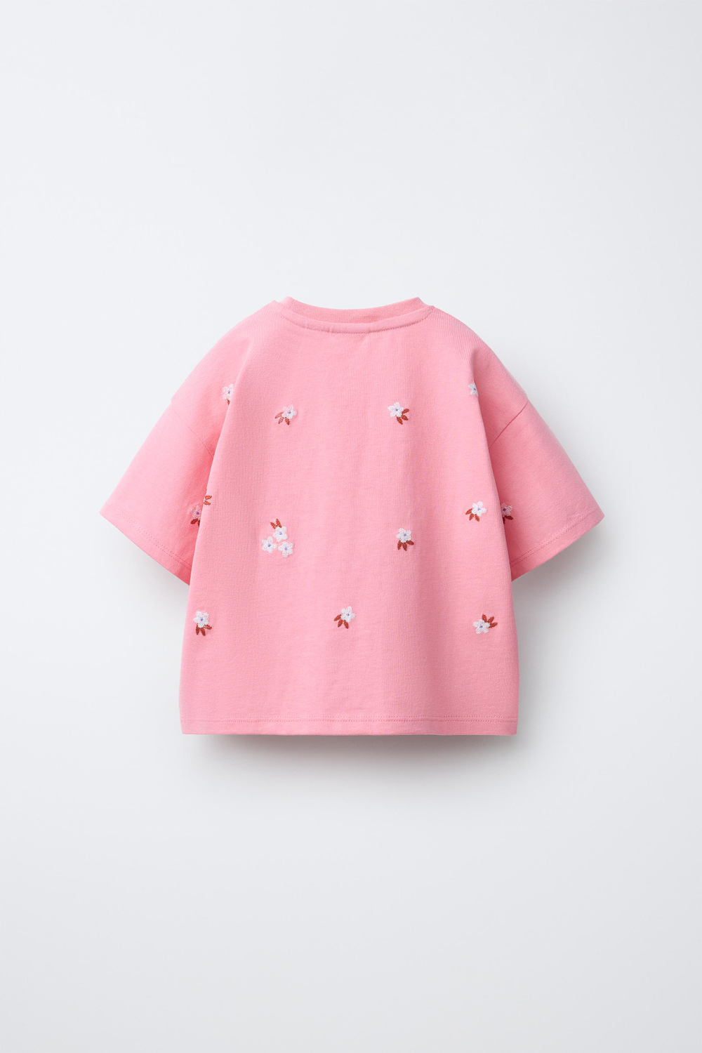 ZARA ФУТБОЛКА С ВЫШИТЫМИ ЦВЕТАМИ, КОРАЛЛОВЫЙ