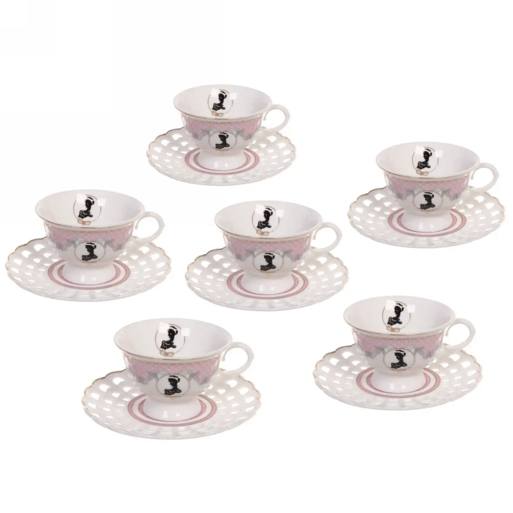 Чайный набор 12 предметов «Императрица» (6кружек 150мл+6блюдец), розовый