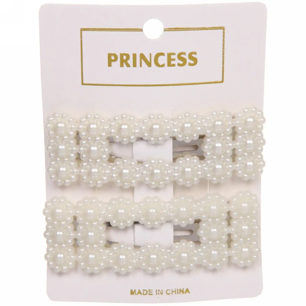 Зажимы для волос 2шт «New collection -Жемчужинки», прямоугольник, цвет белый, 7*2,5см