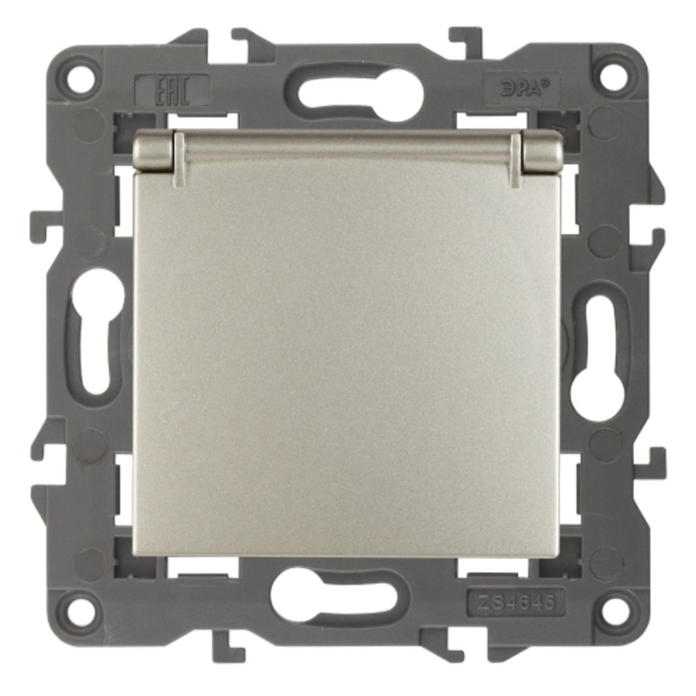 14-2103-04 ЭРА Розетка 2P+E Schuko со шторками с крышкой, 16A-250В, IP20, Эра Elegance, шампань (10/