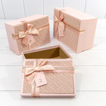 Коробка 22.5х16х9.5 см Набор 3 шт "Плетёнка" с бантом и клубничкой (Персиковый)