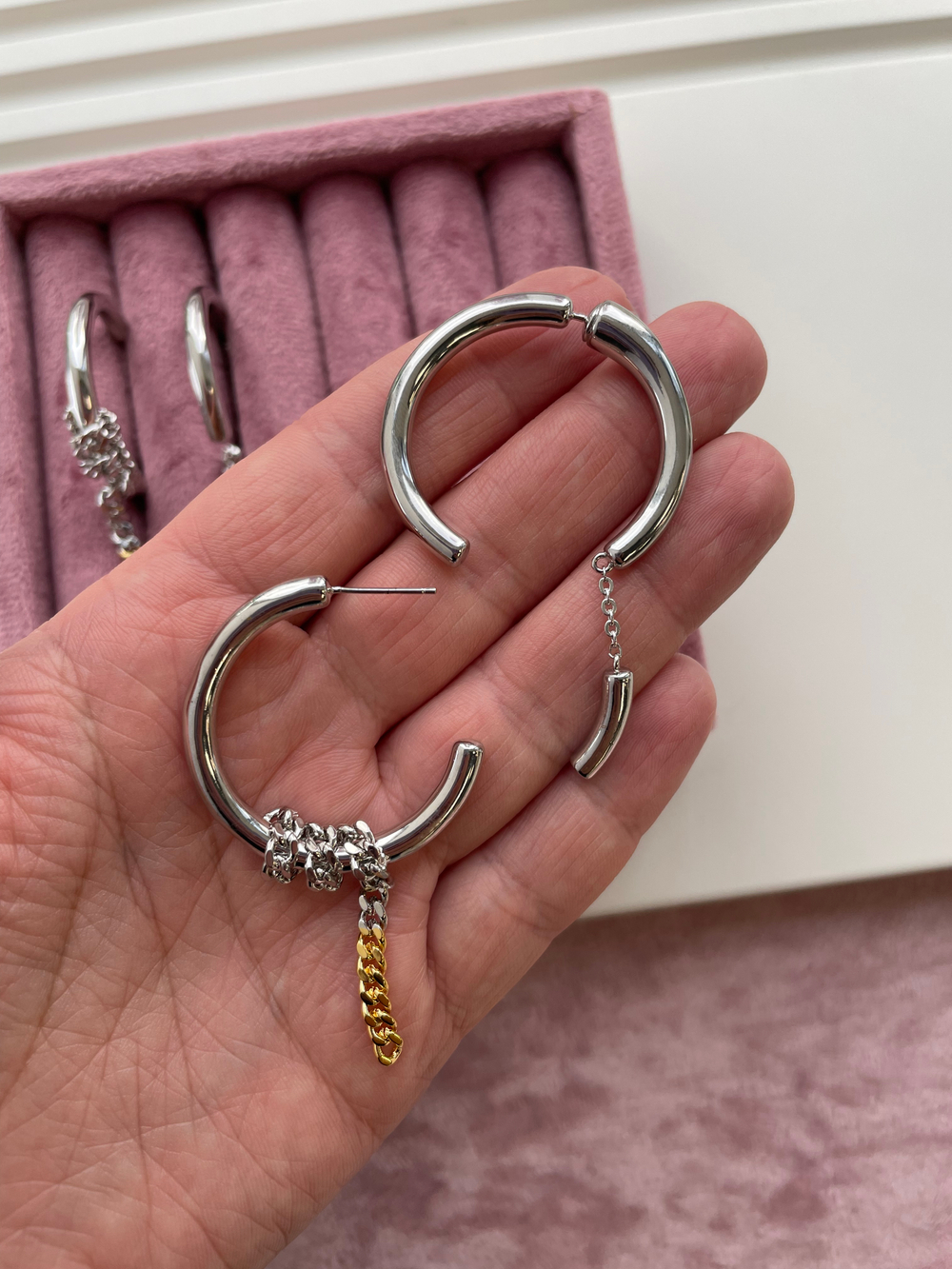 Серьги "Chain" биколор, асимметрия