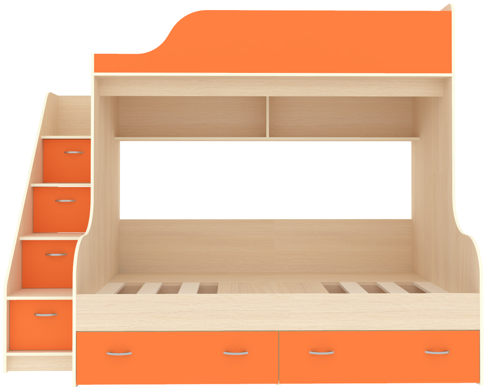Двухъярусная кровать КарИВи Дуэт-15 с лестницей Комод КарИВиом Дуб Молочный Оранжевый