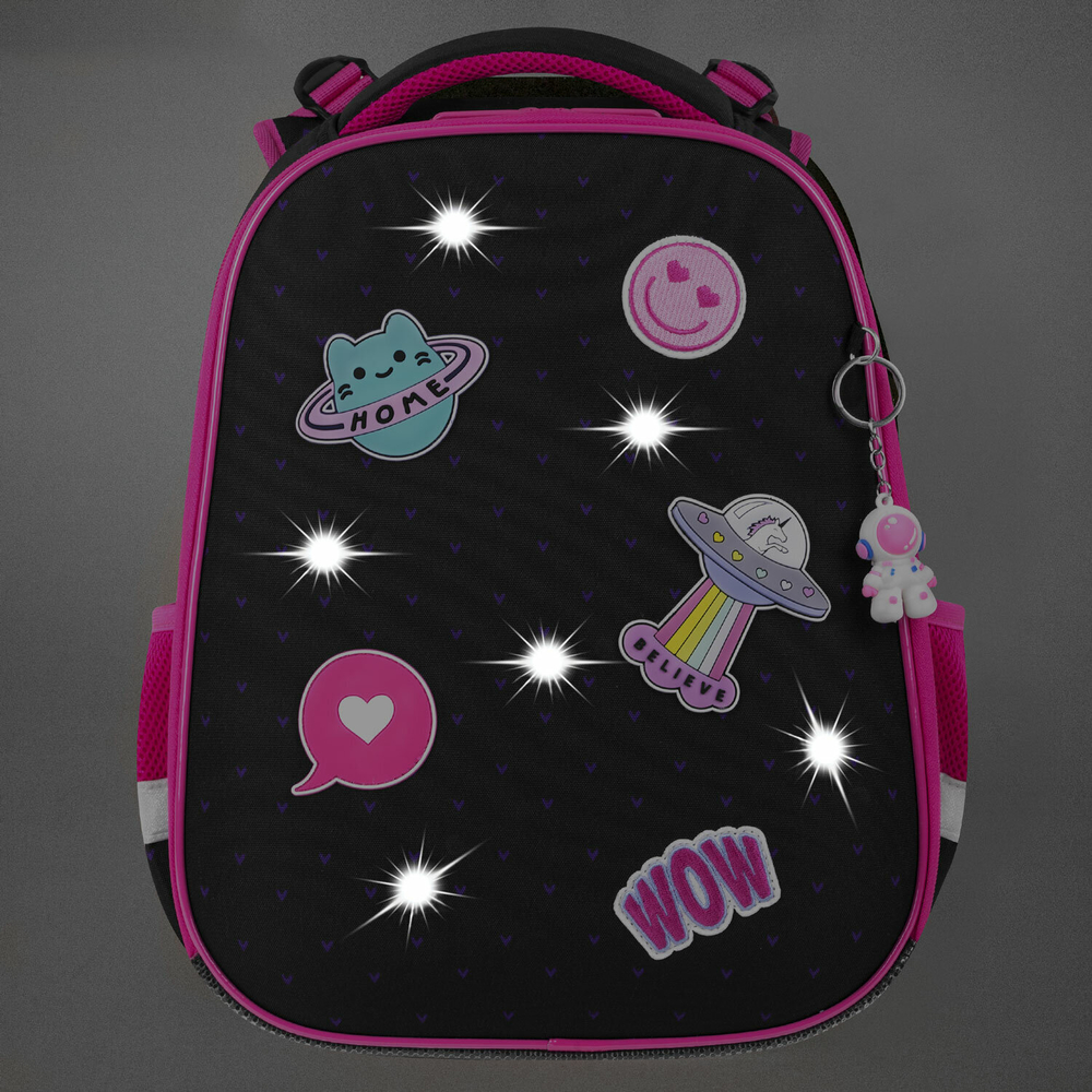 Ранец BRAUBERG PREMIUM, 2 отделения, с брелоком, "Space sweets", LED-ЛАМПОЧКИ, 38х29х16 см, 272020