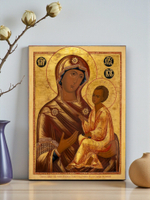 Тихвинская икона Божией Матери деревянная на левкасе