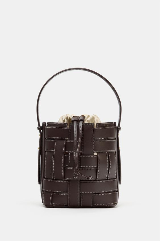 ZARA ПЛЕТЕНАЯ СУМКА С ПЛЕЧЕВЫМ РЕМНЕМ, КОРИЧНЕВЫЙ