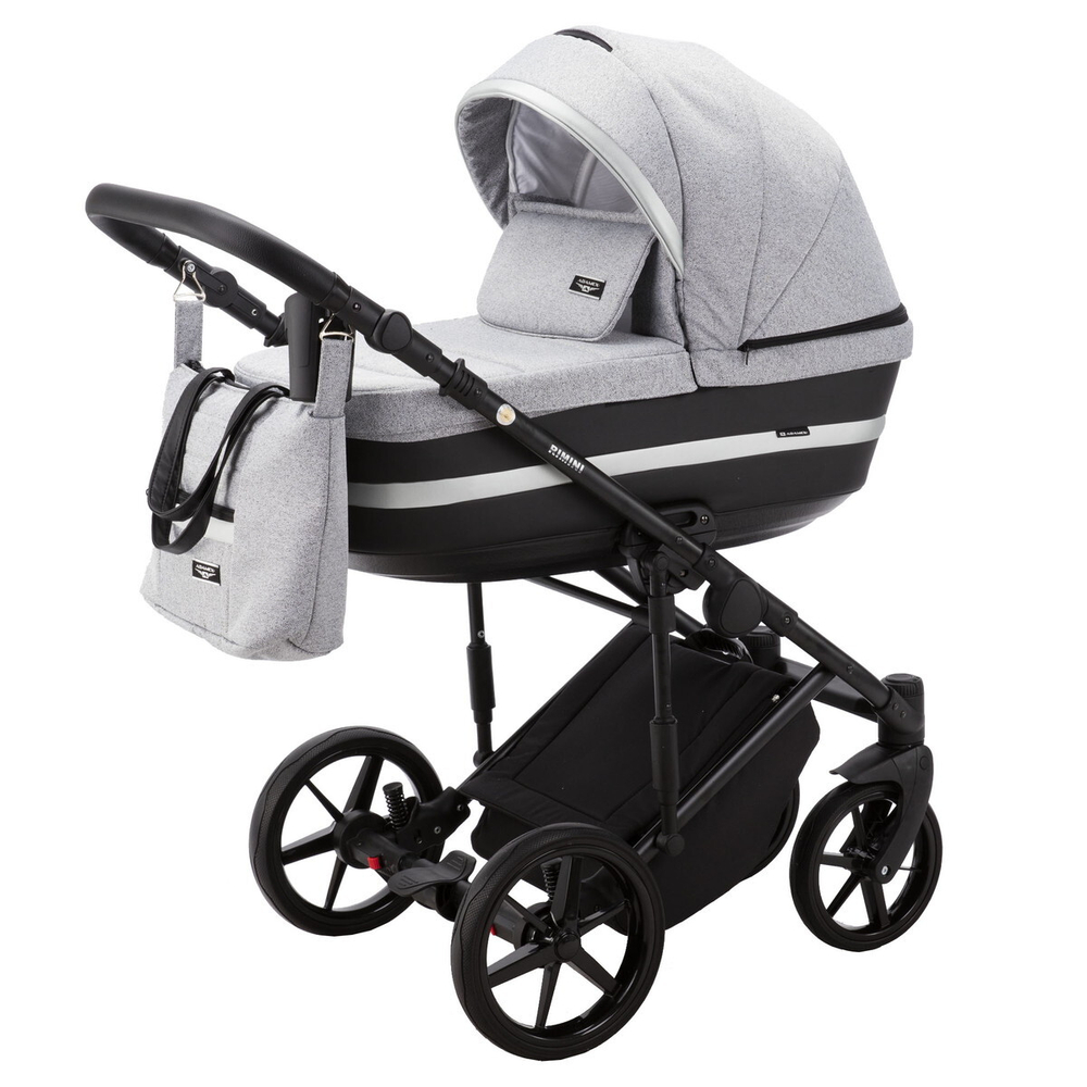 Детская коляска Adamex Rimini 2 в 1 RI32B LUX (СЕР.ЖАККАРД+ЧЕРН.КОЖА+СЕРЕБР.ОТДЕЛКА)