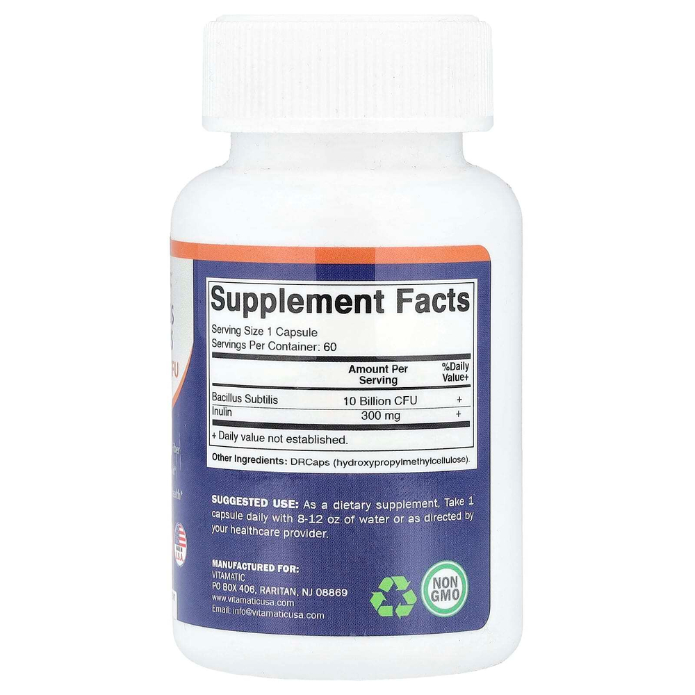 Vitamatic, Bacillus Subtilis, 60 капсул с гипромеллозой DRcaps®