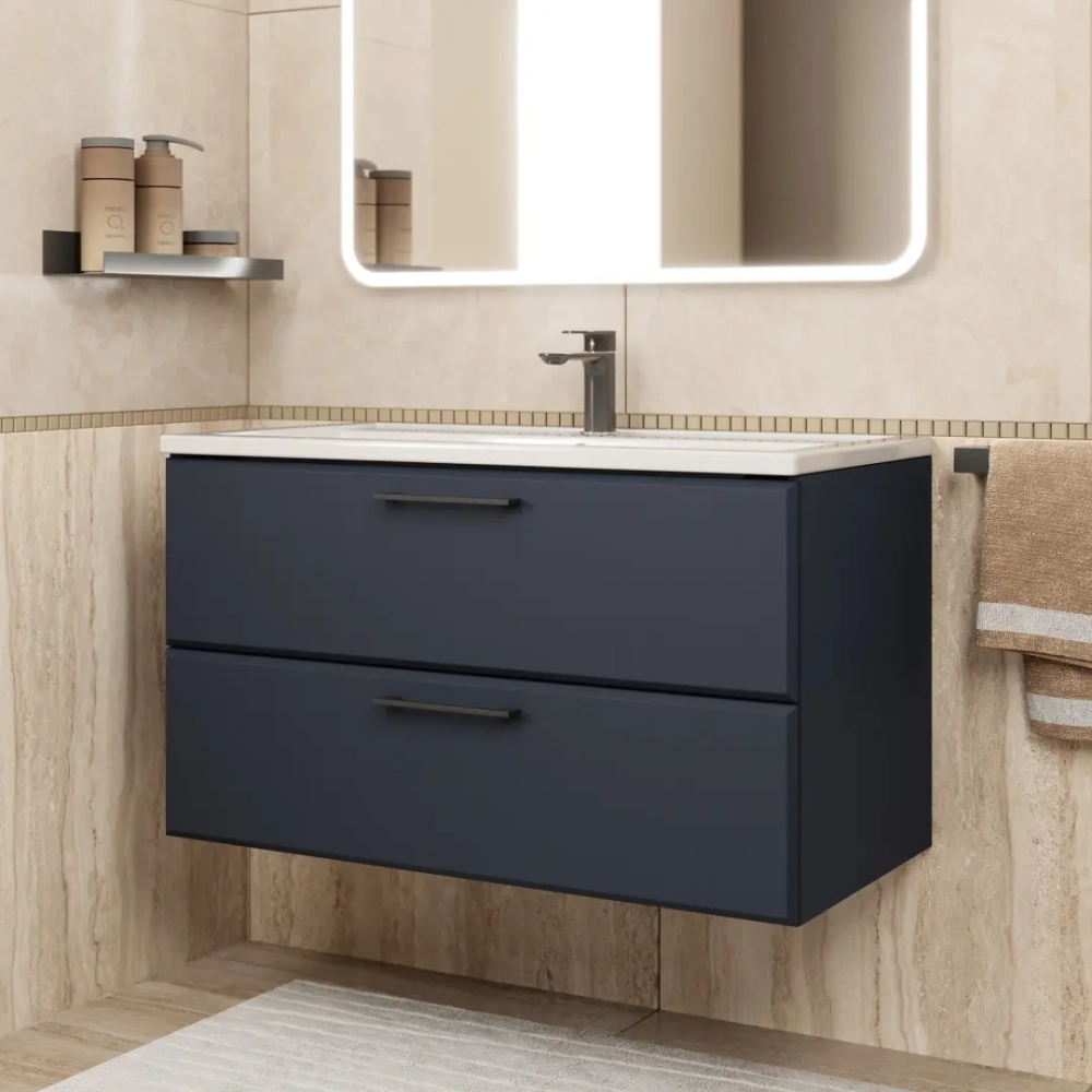 Тумба с раковиной для ванной Uperwood Foster New 90 см, подвесная, черная
