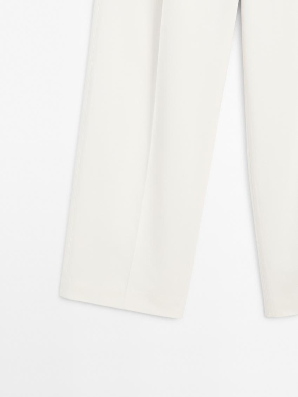 Massimo Dutti Широкие брюки из смесового хлопка со складками, натуральный, кремовый