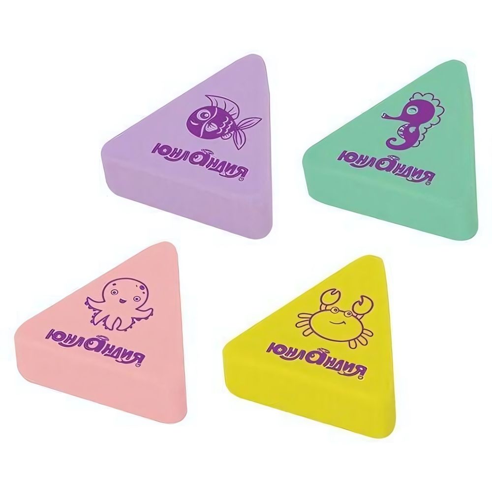 Ластик "Морские обитатели" 27х27х9мм, цвет ассорти, треугольный (Юнландия)