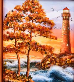 AMB-74/65 Картина «Маяк» (с янтарной крошкой) дер.краш.рамка 12х15