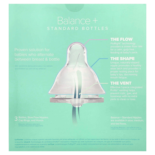 Evenflo Feeding, Balance+, флаконы со стандартными свойствами, для детей от 0 месяцев, с медленным потоком, 3 флакона по 270 мл (9 унций)