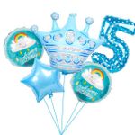 Шар (40"/102 см) Цифра, 5, Звездочки, Голубой, в упаковке 1 шт.