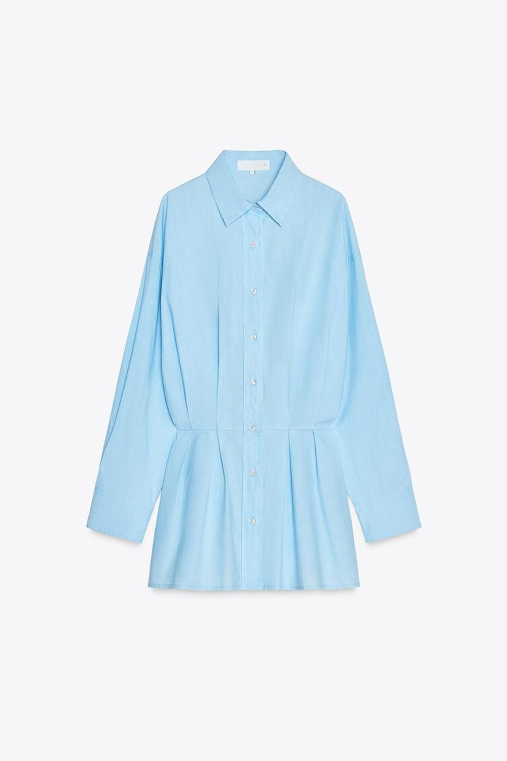 ZARA ПЛАТЬЕ-РУБАШКА СО СКЛАДКАМИ, ВОДЯНИСТО-ГОЛУБОЙ