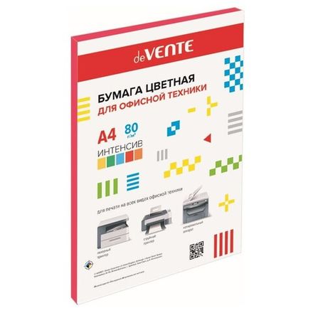 Бумага цветная А4, 80г/м2, deVente Интенсив, 50л, красная