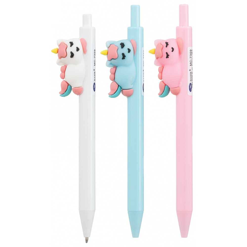 Ручка шариковая, автоматическая, Basir, синие чернила, серия "ЕДИНОРОГ", с фигуркой на корпусе, 36 шт