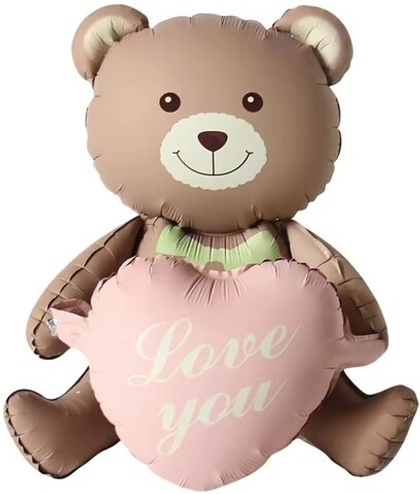 Шар 3D (26''/66 см) Фигура, Мишка с сердцем, Сатин