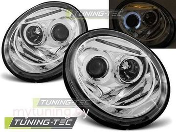 Передние фары VW New Beetle angel eyes chrome