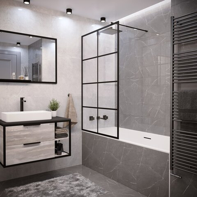 Шторка для ванны 100х150 GROSSMAN GR-105/100BLACK профиль черный стекло прозрачное 6 мм