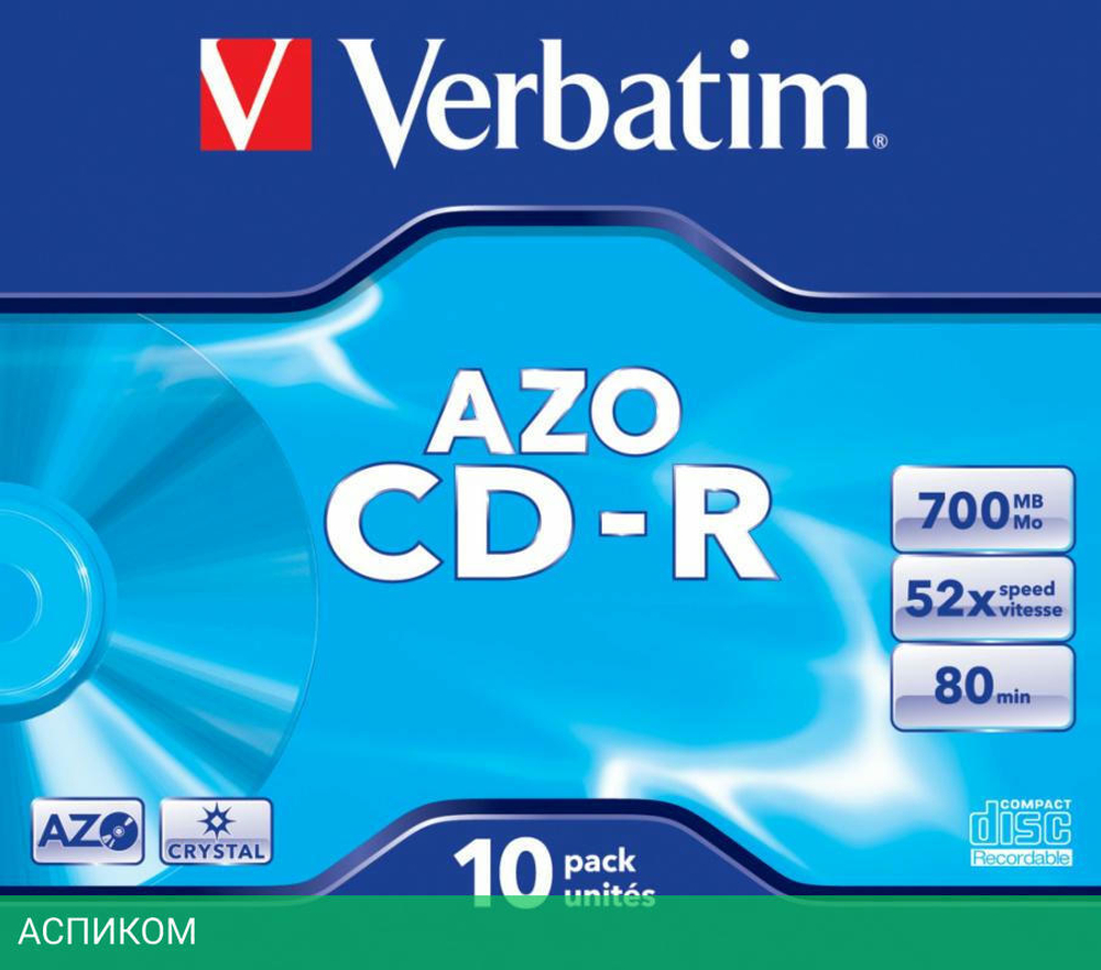 CD-R диск Verbatim AZO Crystal Jewel Case 10шт (43327)