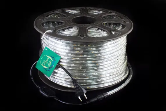 Дюралайт круглый Ø 10.5 мм., 220V, 3-жилы, холодные белые LED лампы 24 шт на 1 м., бухта 50 м, силикон, Winner (05.50.10,5.24W)