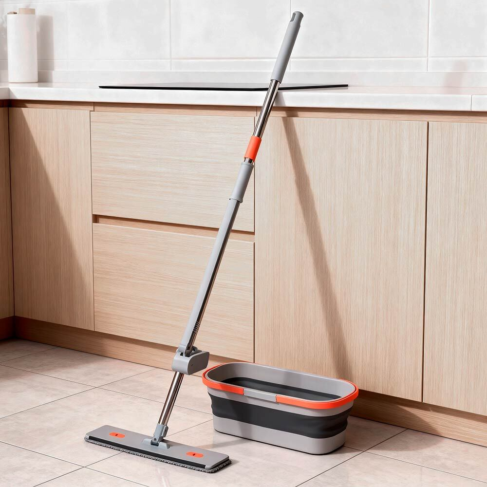 Набор для уборки: ведро 8,5л, швабра с рукояткой нерж 134см, насадка из микрофибры 44,5*11см, LV-F09